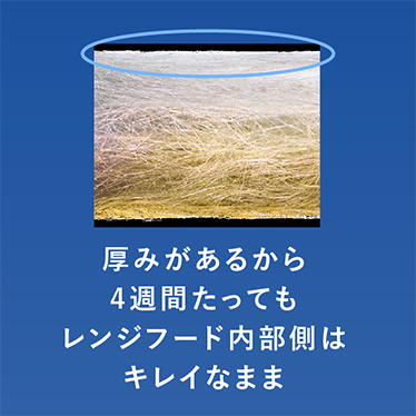 厚みがあるから4週間たってもレンジフード内部側はきれいなまま