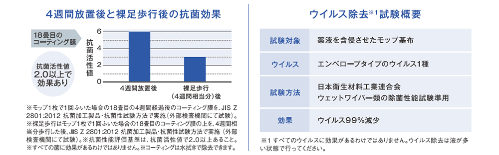 4週間放置後と裸足歩行後の抗菌効果・ウイルス除菌試験概要