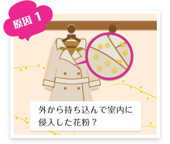 原因1外から持ち込んで室内に侵入した花粉？