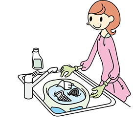 40～50℃のお湯を、外したものがつかる程度にため、酸素系漂白剤を表示通りに溶かし、漂白剤溶液をつくります（目安はお湯2リットルに対して8gです）。