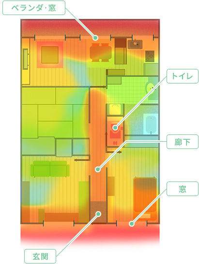 ベランダ・窓　トイレ　廊下　窓　玄関
