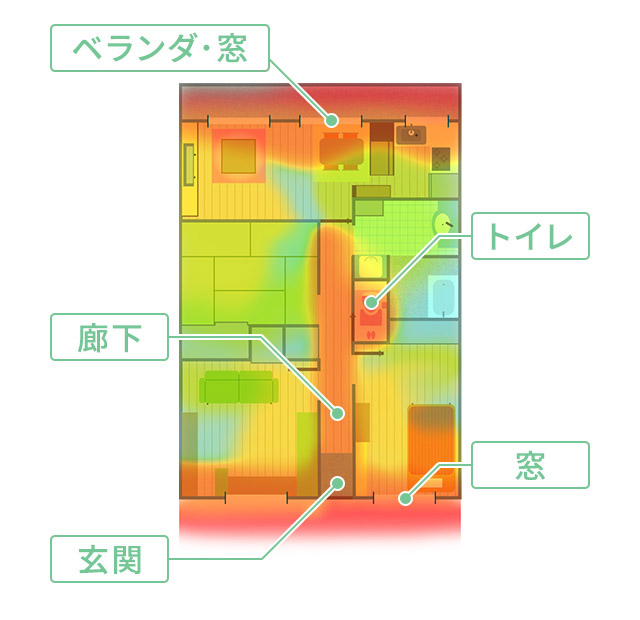 ベランダ・窓　トイレ　廊下　窓　玄関