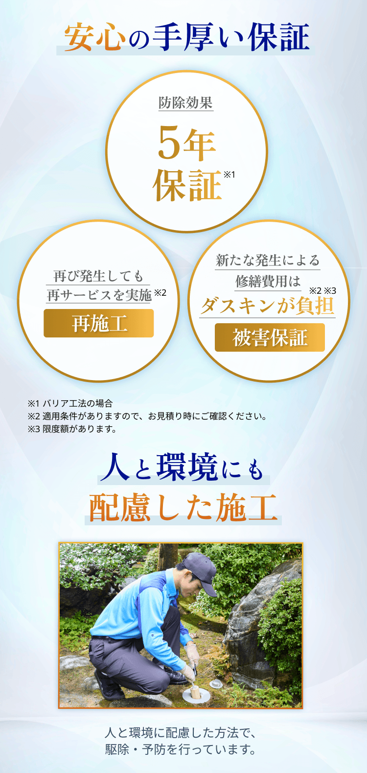 安心の手厚い保証 健康にも配慮した施工